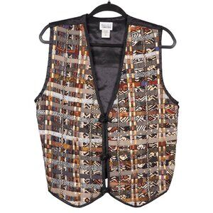 Halsey Collection Woven Patchwork Vest M Womens Brown Yellow Gray Beige Rayon